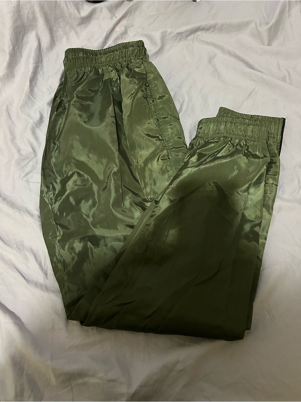 Boohoo Satin Joggers in Olive